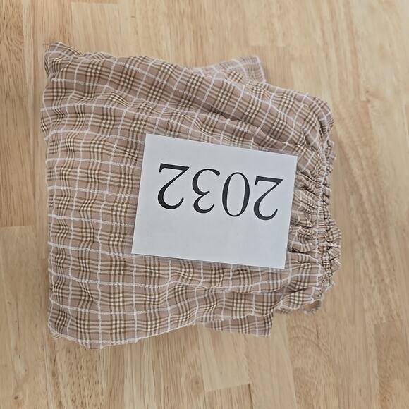 Mabel Brown Plaid Cottage Core Dress Size Medium‎ Puff Sleeve Lace Up Back - Picture 9 of 9